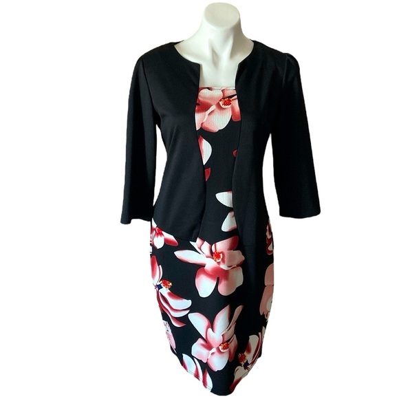Sucrefas Women’s Black Floral Sheath Dress Size 2X Plus Size  Above Knee Career - Picture 1 of 6